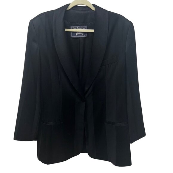 Burberrys Black Striped Wool Single-Button Blazer Jacket 14 - Picture 1 of 12